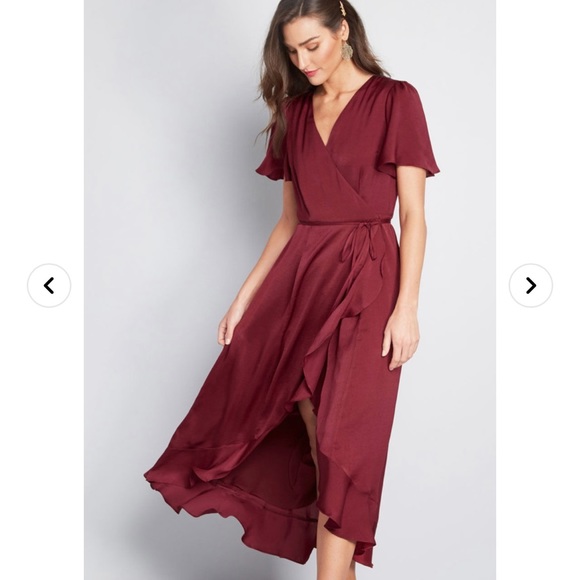 ModCloth Wine/Maroon Wrap Dress Size XXS 00/0 Gorgeous Ruffled Hem - Picture 4 of 13